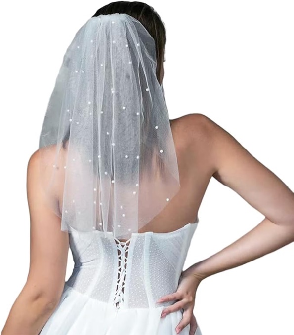 Lqixun Bachelorette Party Pearl Bridal Veil Short Veil - White Veil Bride Wedding Bachelorette Party Accessories for Women and Girls