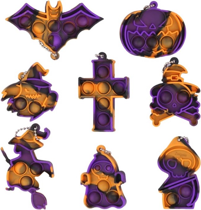 Zeigsie Halloween Party Favors Mini Pop Fidget Toys , Stress Relief Keychain Squeeze Toys Sensory Toys Bulk Festivals Halloween Treats Bag Gifts for Kids Party Supplies