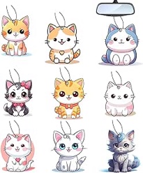 9 PCS Car Air Freshener, PinkDinoh Car Accessories Cute Cat for Women Girls Car, Decor Hanging Fresheners Car Interior Room Decorations, for Christmas Gift