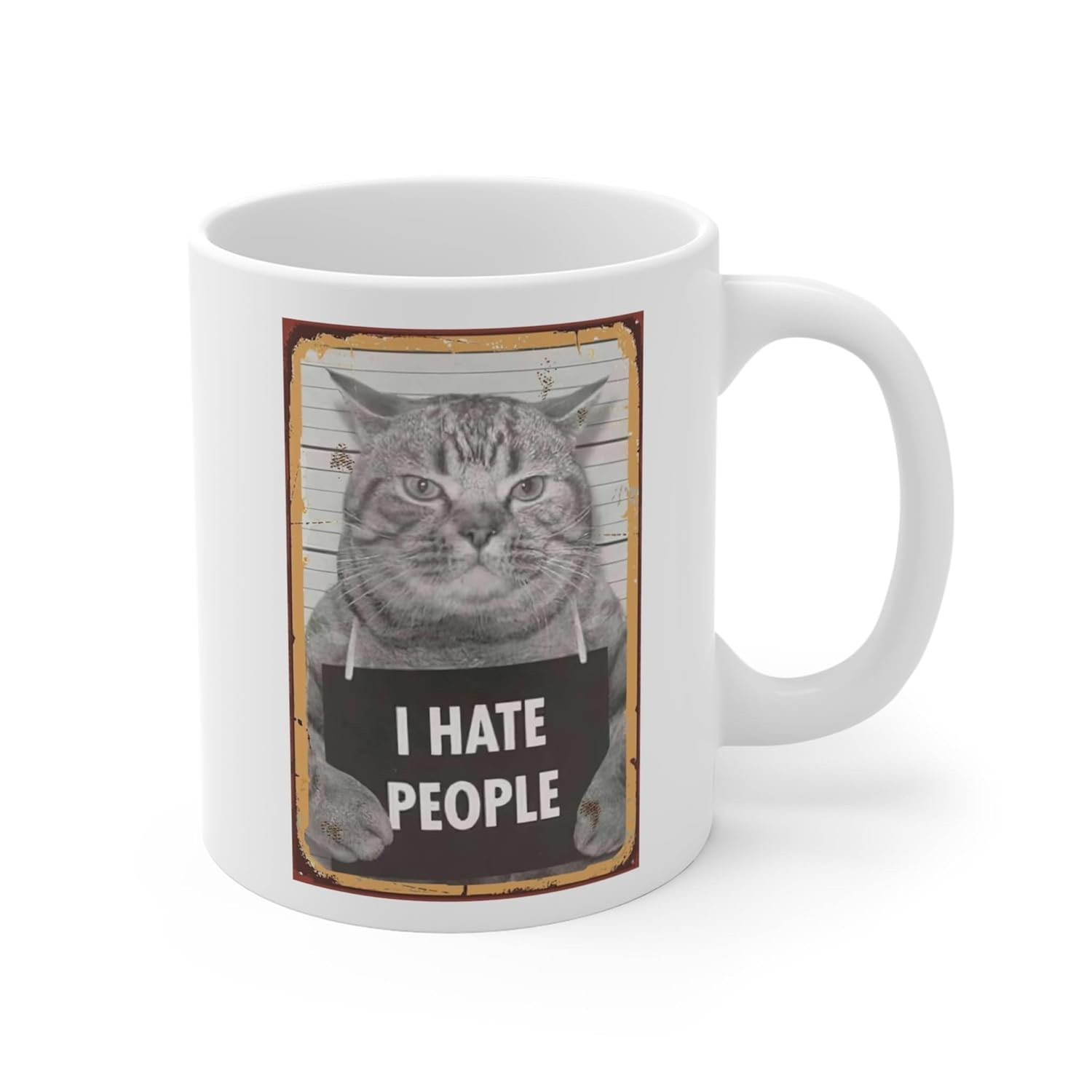 I Hate People Retro Vintage Funny Coffee Mug, A Grumpy Cat Funny Sassy Fun Mug for Introvert Women Men Friend Sister Brother Coworker