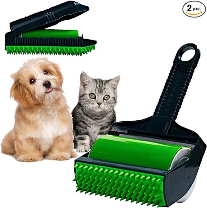 Stick It Roller, 2 pcs Reusable Washable Sticky Lint Roller, Stick It Pet Hair Remover, washable lint roller, pet hair remover roller, mini lint roller for Pet Hairs, Clothes, Carseats (Green)