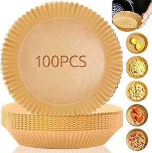 Percolo Air Fryer Disposable Paper Liner, Natural Parchment Paper,Non-Stick,Oil-proof, Water-Proof ,Round Cooking Paper for Baking Roasting,Microwave,Steamer,Frying Pan (6.3 inch, 100Pcs)