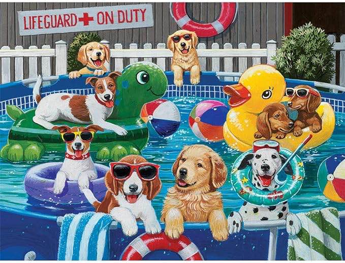 Bits and Pieces Puppy Pool Party Large Format 300 Pcs Puzzle Complete