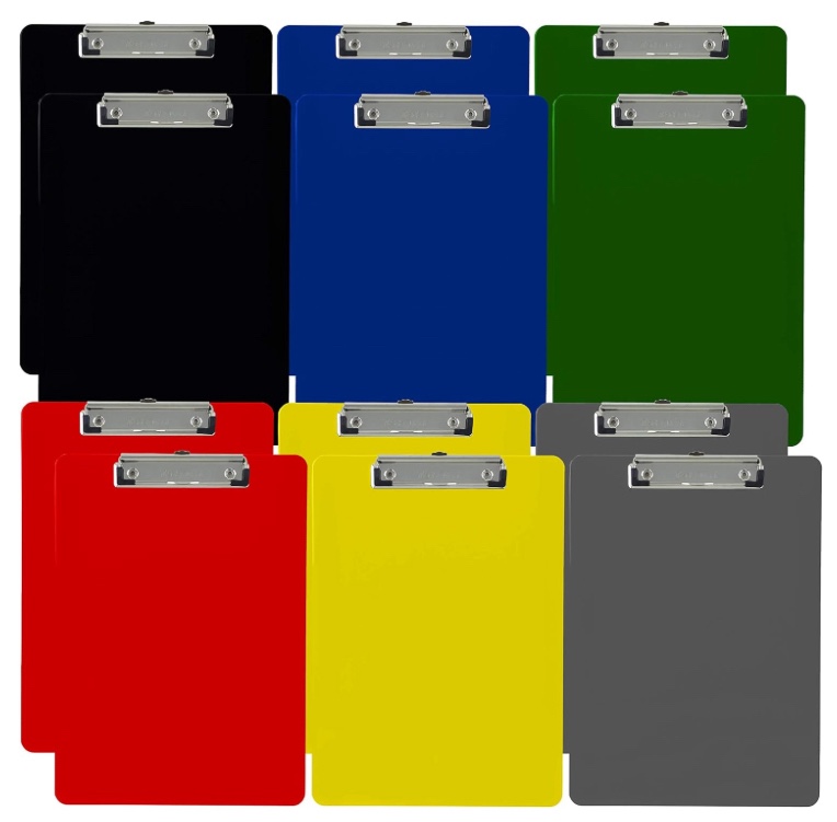 Trade Quest Plastic Clipboard Opaque Color Letter Size Low Profile Clip (Pack of 12) (Assorted)