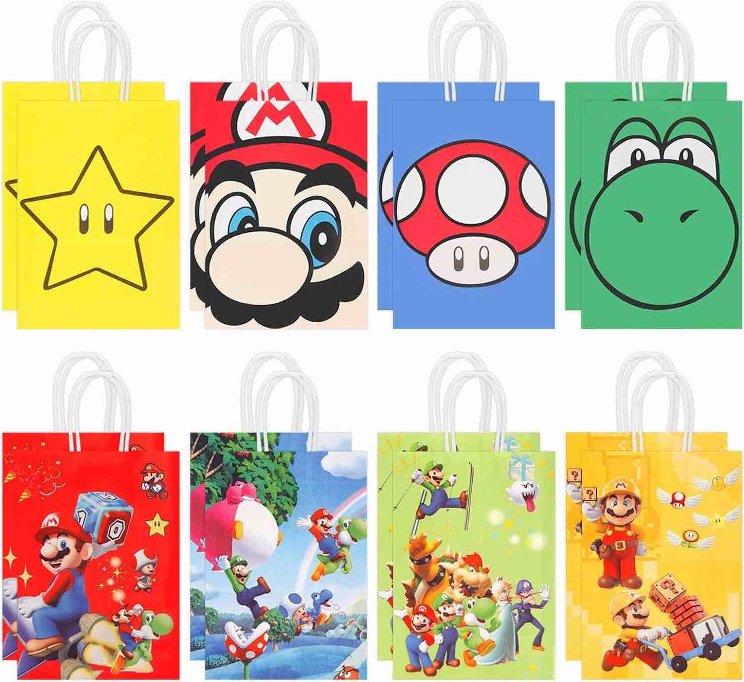HHMJZW 16 PCS Mario Bros Birthday Party Supplies Party Bags,Candy Bags for Birthday Party,Paper Tote Bags Party Favor Bags for Kids Birthday Party Supplies Decorations.