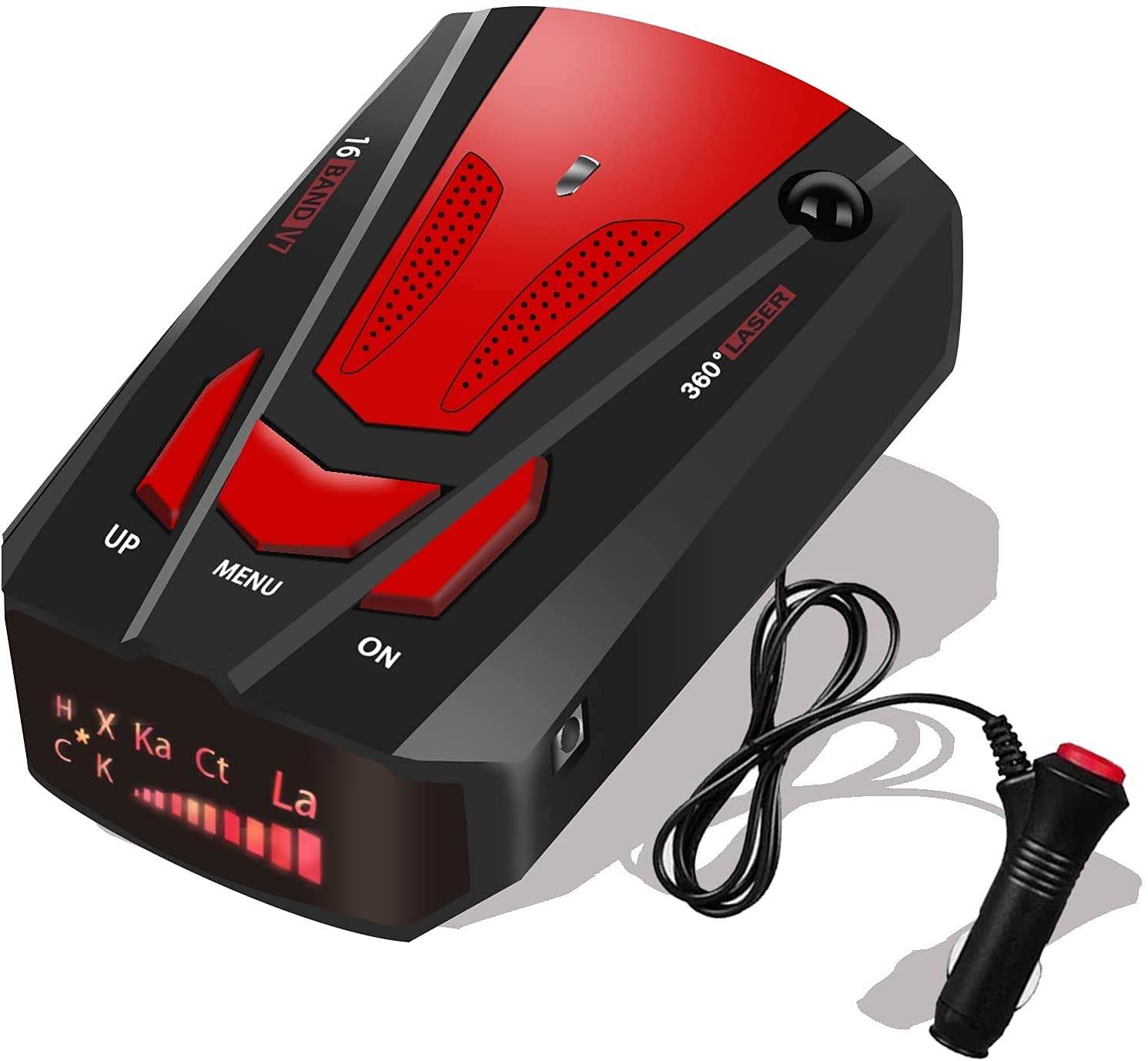 Radar Detector for Cars, Prompt Speed, City/Highway Mode, 360 Degree Detection Policy Radar Detectors Kit with LED Display(Red)