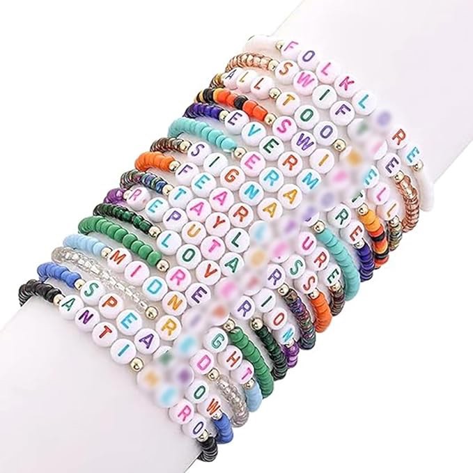 Wakdiz 16 Pairs Taylor Bracelet Singer Inspired Friendship Bracelets Set for Eras Music Party Lover Gifts Taylor Concert Outfit Gifts for Swift Fans, Small, stone