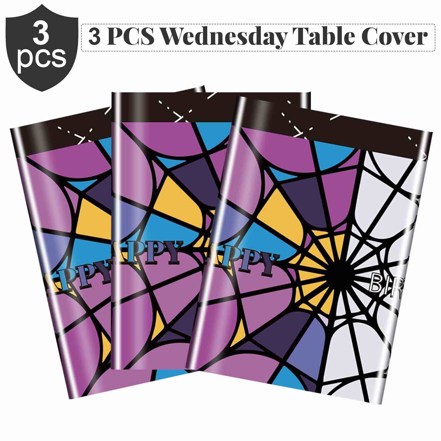 Jouierty 3Pcs Wednesday Party Tablecloth Plastic Web Table Cover Disposable Rectangle TV Show Table Cloths for Addams Birthday Party Decoration Supplies Baby Shower Decor Dining Room Picnic Tablecover