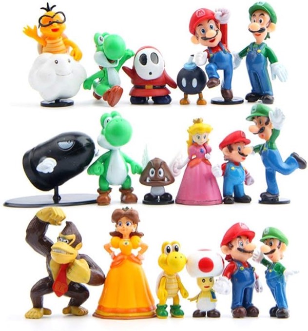 GRIKAI 18pcs/set Piece Super Mario Bros Super Mary Princess, Turtle, Mushroom, Orangutan, Super Mary Action Figures,1.2"- 2"