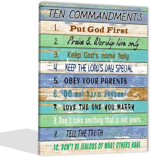 JDKWAY The Ten Commandments Wall Decor for Living Room Christian Prints Religious Scripture Bible Teal Wall Art Artwork Inspirational Quotes for Office Inspiring Wall Art Decoration 12x16 Inch
