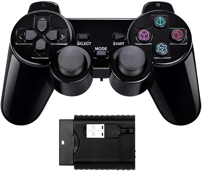 BLUE LAKE Performance Wireless Controller Gamepad Twin Shock for PS2 Playstation2 (Jet Black)