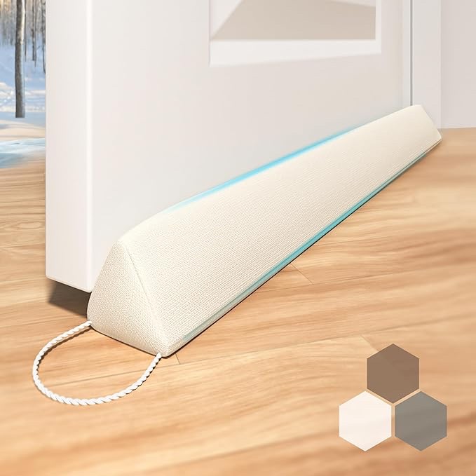 door draft stopper-yoogo 32 inch weighted under door draft stopper,leathaire triangular door draft blocker with hook loops, under door noise blocker cold weather door snake draft stopper-beige in All Departments