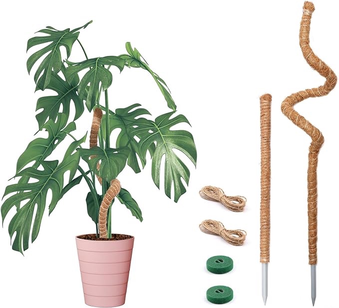 Kikhope 2 Pack Bendable Moss Pole, 35 Inch Monstera Plant Support Stakes, Moss Pole for Climbing Plants Monstera, Tall Coir Plant Pole Plant Sticks Support for Plants Grow Upward
