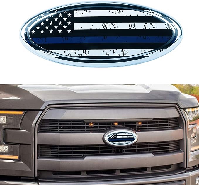 9inch Emblem for Ford, American Flag Front Grille Emblem F150 Emblem Ford Tailgate Emblem Oval 9"X3.5" Fits for 04-14 F250 F350, 11-14 Edge, 11-16 Explorer, 06-11 Ranger Blue