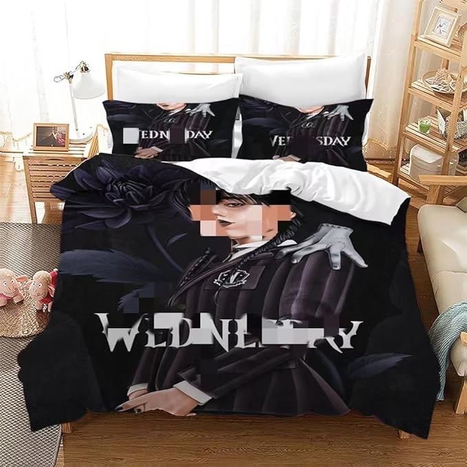 Gysboshlong Wedneday Bedding Set,Wedneday Adams Duvet Cover for Boys Girls Teens,Wedneday Collection 3 Pcs with Zipper Closure Corner Ties (Y1, King)