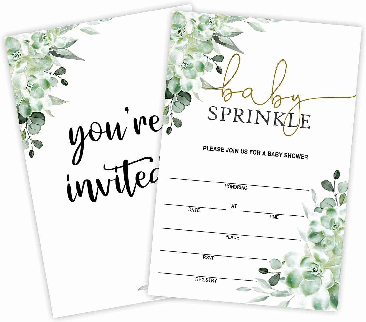 Baby shower Party Invitations Cards, Greenery Party Celebrate, Decorations, Supplies - 25 Cards With Envelopes Per Pack 