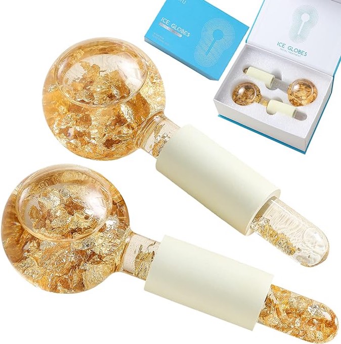 YAYU Ice Globes, Cooling Globes, Facial Tools Ice Hockey for Daily Beauty, Massager for Tighten Skin Anti Ageing Reduce Puffy & Wrinkle, Women's Gift (Gold foil)