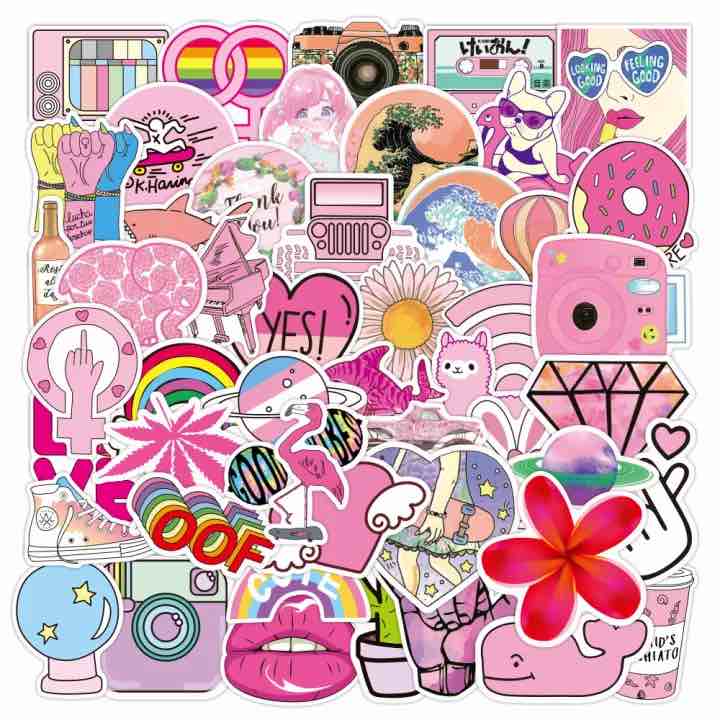 50pcs Vsco Girl Stiker Waterproof Vinyl Ins Sticker for Water Bottle Graffiti Sticker Diy Journal Laptop Sticker Stationery