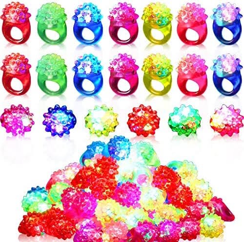 72 Pcs Novelty Flashing LED Bumpy Rings Blinking Soft Jelly Glow Ring