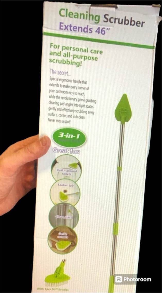 Cleaning Scrubber Brush, Shower Scrubber with Adjustable Handle,3 Replaceable Brush Heads for Kitchen, Bathroom and Window…