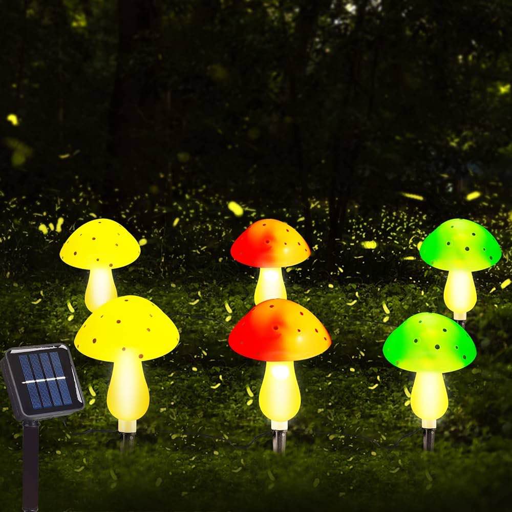 Outdoor Mushroom-Shaped Solar Garden Lights Decorative Mushroom Solar Lights for Courtyard, Garden (6 Mushroom Lights per Package)