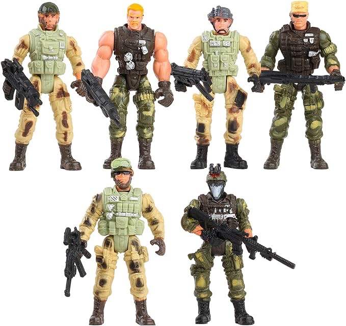 4" Army Men Action Figures 6-pcaks Collectible Special Forces Action Figures with Weapons Xmas Vacation Stocking Stuffer Gifts Idea