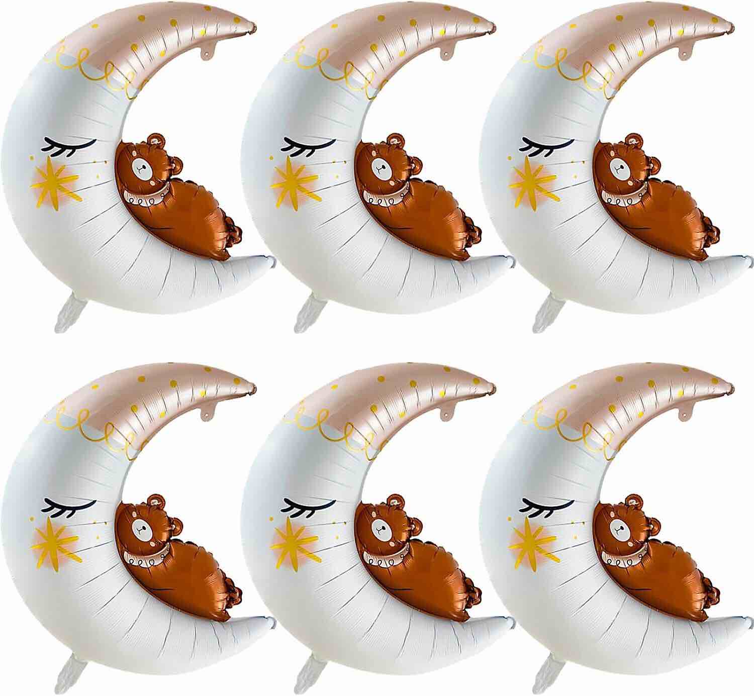 Moon Bear Balloons 6 Pcs Foil Helium Moon Bear Shaped Animal Party Balloons Cartoon Animal Moon Bear Woodland Balloons for Jungle Safari Theme Backdrop