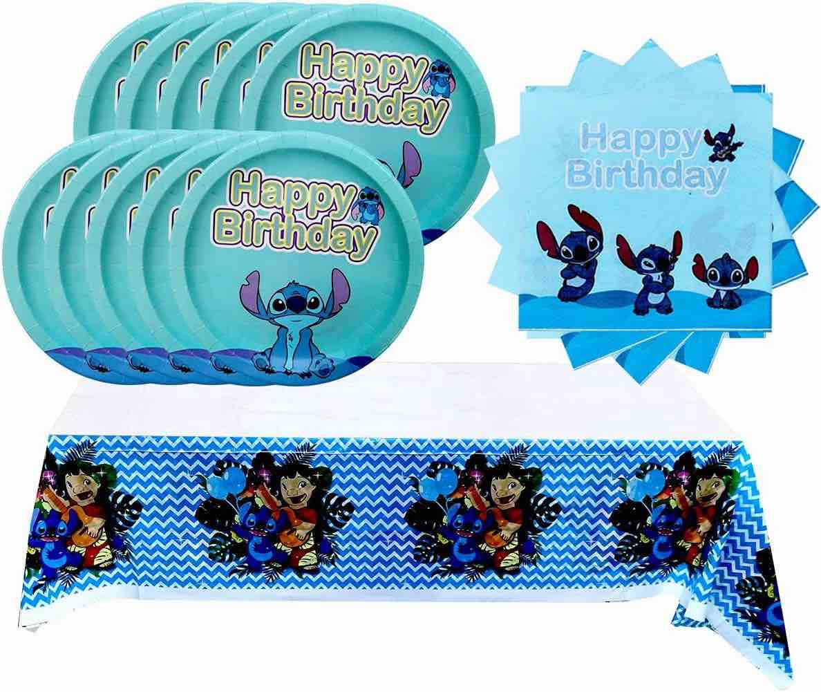 Lilo & Stitch Birthday Party Supplies, Includes 20 Paper Plates - 20 Napkins - 1 Table Cloth Serves 20 Guest