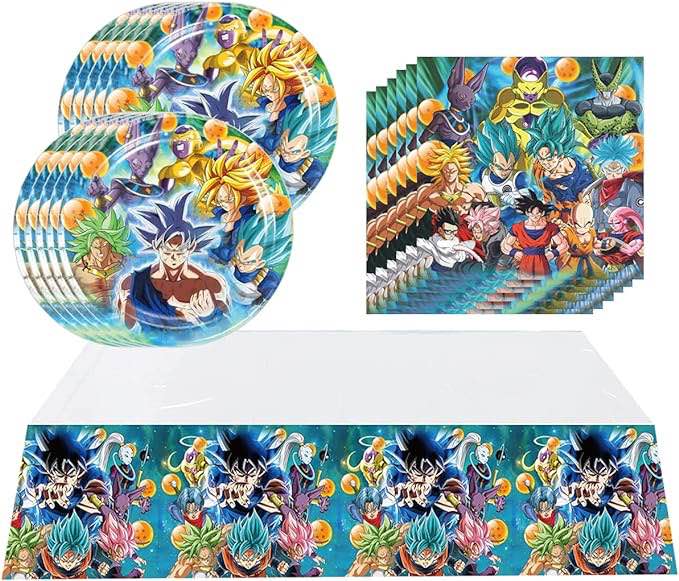 ZLHCGD Birthday Party Tableware Supplies for Dragon Ball Theme Decoration - Dragon Z Plate and Napkins + Tablecovers.