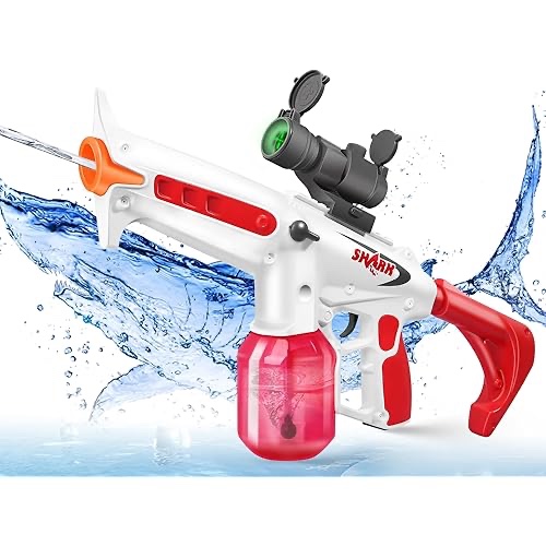 Large Electric Water Gun for Adults, Dual Shooting Mode Automatic Squirt Guns, Up to 50 FT Range, with 1000CC High Capacity Water Gun Toys for Pool Party, Outdoor Water Fighting, Red Shark