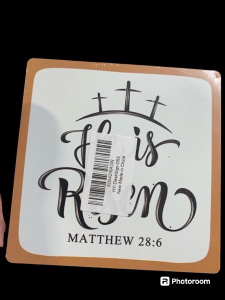 Christian Quote Desk Sign - Easter Wood Plaque Sign - He Is Risen Sign - Religious Easter GIfts for Women Men Family Friends Coworkers -D53