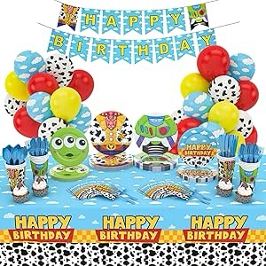 Cartoon Toy Story Birthday Party Supplies — Cartoon Toy Story Party Decorations Favors - Toy Story Balloons, Plates, and Napkins, Tablecloth, Birthday Banner for Boys/Girls’ 1st, 2nd, 3rd, 4th Baby Shower Decor