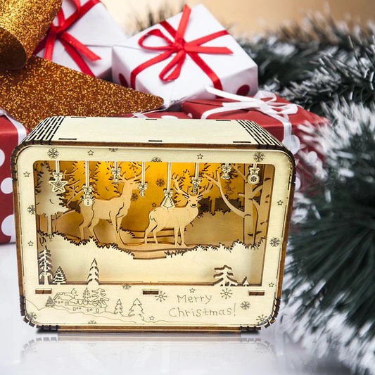 Puzzomix 3D Wooden Puzzles for Kids - DIY Building Kit with LED Night Light, Unique Idea for Kids & Adults Hobbies Handmade Christmas Crafts and Home Decor (Christmas Luminous Box)