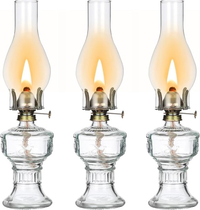 3 Pieces Oil Lamp Oil Lamps for Indoor Use Large Chamber Oil Lamp Kerosene Lamp Vintage Glass Clear Kerosene Lamp Rustic Oil Lamp with Oil Wick for Indoor Use Home Decor Lighting Lantern