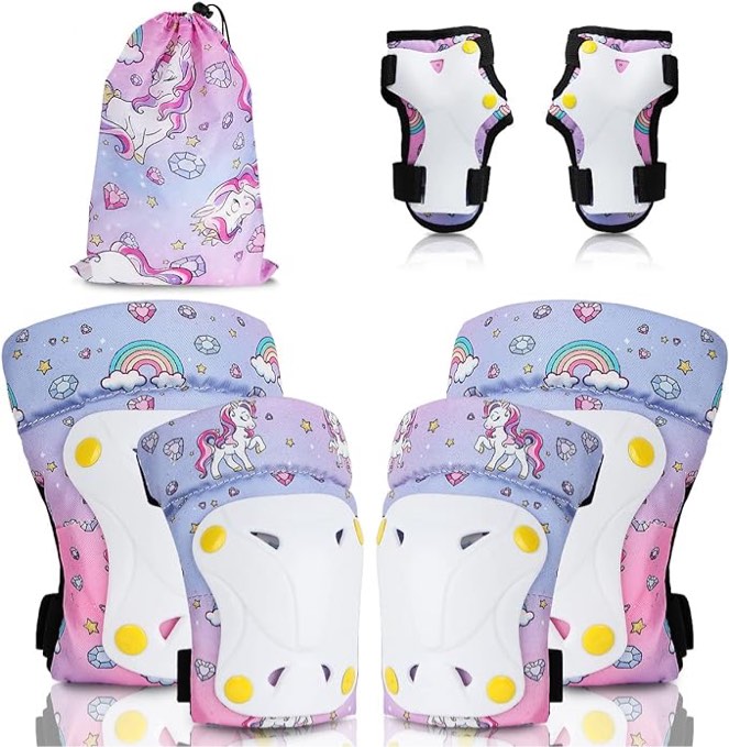 Tangaroa Knee Pads & Elbow Pads for Kids, Protective Gear Set - Wrist Guards & Portable Drawstring Bag, Adjustable Pads for Girls/Boys - Skateboard/Roller Skating/Scooter/Cycling/Bicycl (Unicorn)