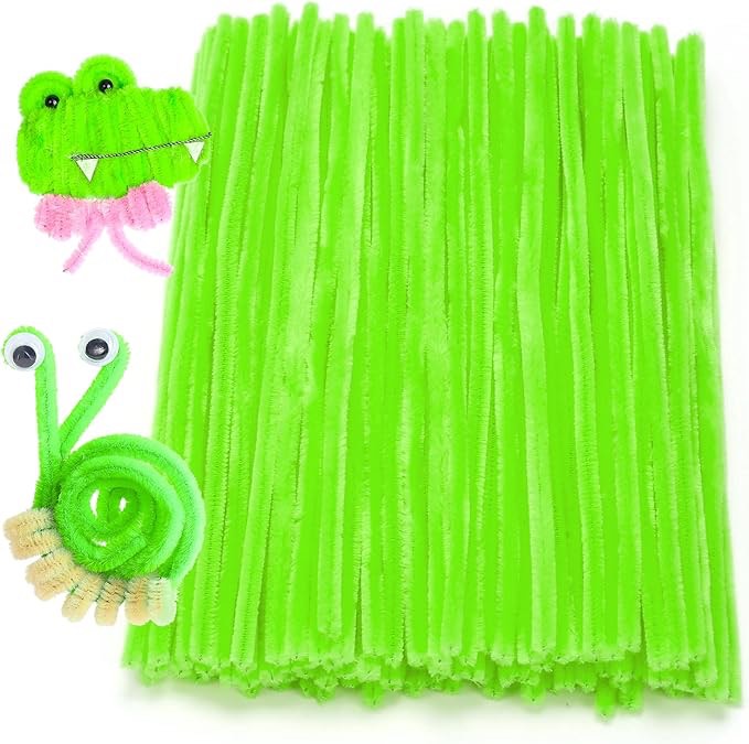 Aoibrloy 200PCS Pipe Cleaners Craft Supplies, Fluorescent Green Chenille Stems Craft Pipe Cleaners Bulk for DIY Art and Craft Projects and Decorations, 12inch x 6mm