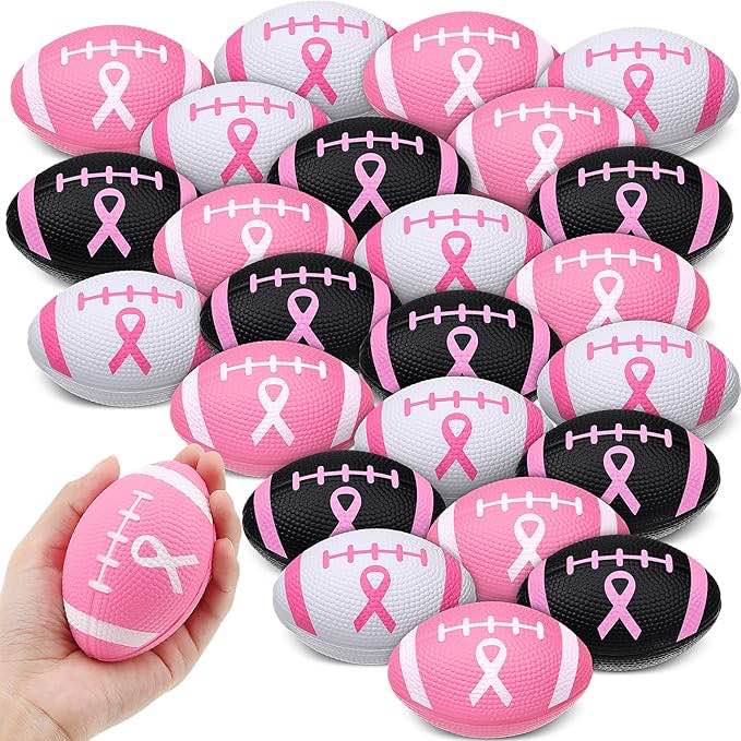 Wettarn 24 Pcs 2.8 Inch Breast Cancer Awareness Pink Ribbon Stress Balls, Heart Stress Balls for Breast Awareness Gifts Decorations Supplies Stress Relief Goody Bag Fillers, White Pink and Rose
