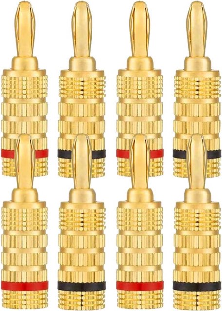 Screw Locking Banana Plugs, 24K Gold Plated Banana Speaker Plug Connectors for Speaker Wire, Wall Plate, Home Theater, Audio/Video Receiver, Amplifiers and Sound Systems (8PCS)
