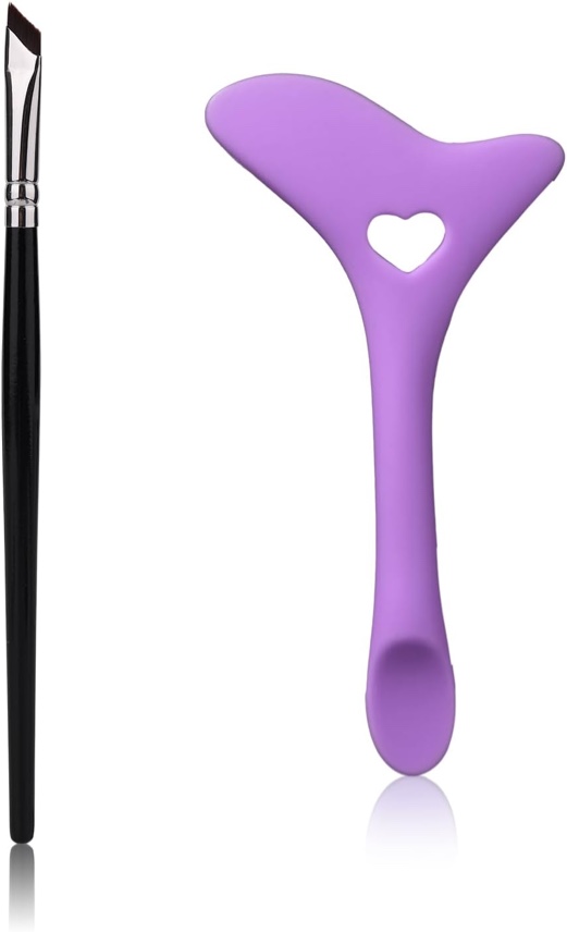 2pcs Silicone Eyeliner Aid and Fine Angled Eyeliner Brush Set, Winged Eyeliner Brush Eyeliner Guide Tool for Clean Lines To Apply Smooth Eye Liner Makeup (Purple)