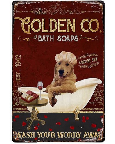 Funny Bathroom Metal Tin Signs Golden Retriever Bath Soap Wash Your Worries Away Vintage Tin Signs Plaque for Home Office Restaurant Classroom Toilet Farmhouse Bathroom Decor Gifts 8x12 Inch