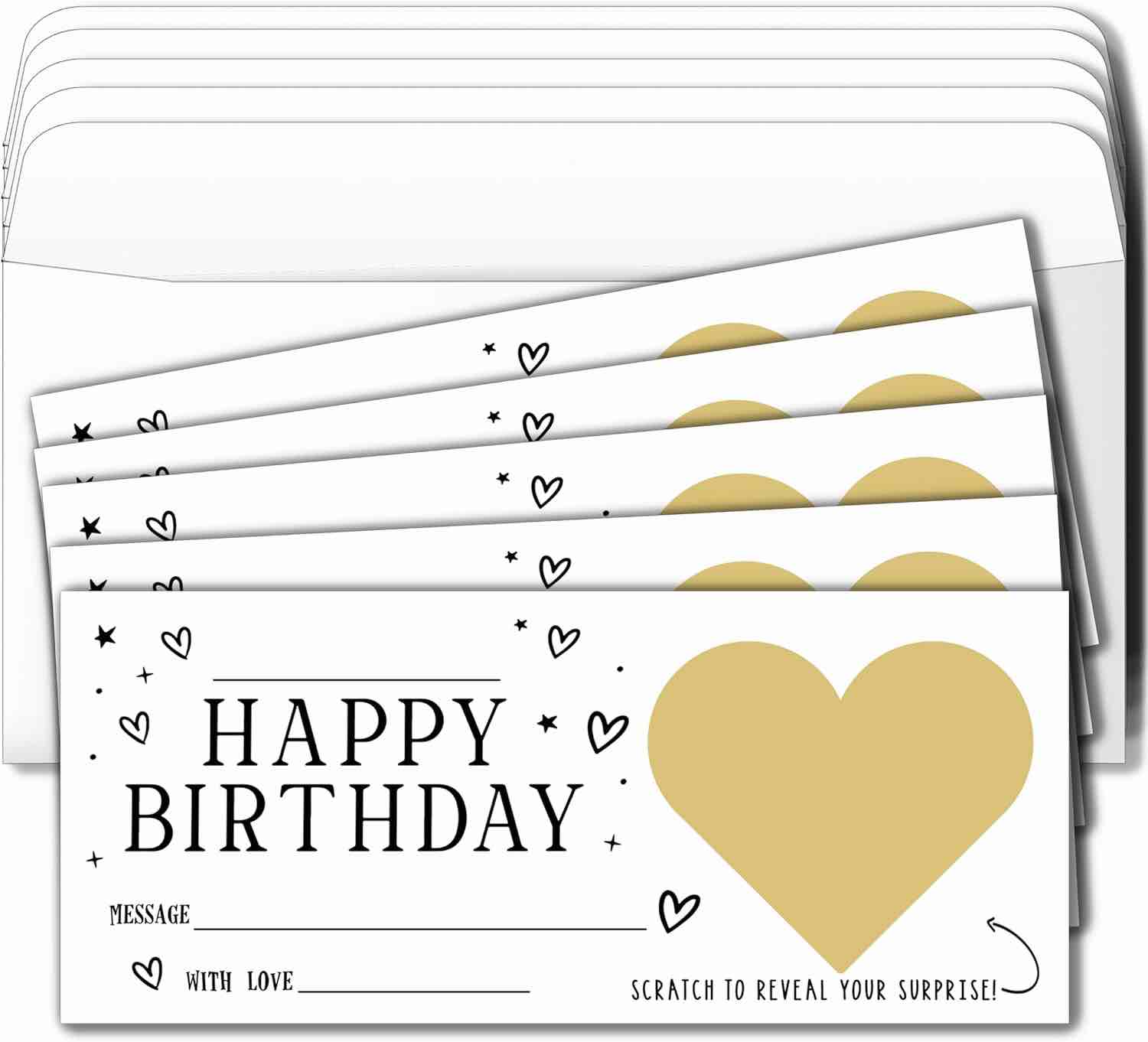 DZIMY 5 Set Scratch Reveal Card Happy Birthday Revealed Card Travel Surprise Scratch Card DIY Gifts for Birthday Holiday Wedding Valentine's Day Anniversary(Gold)-B33