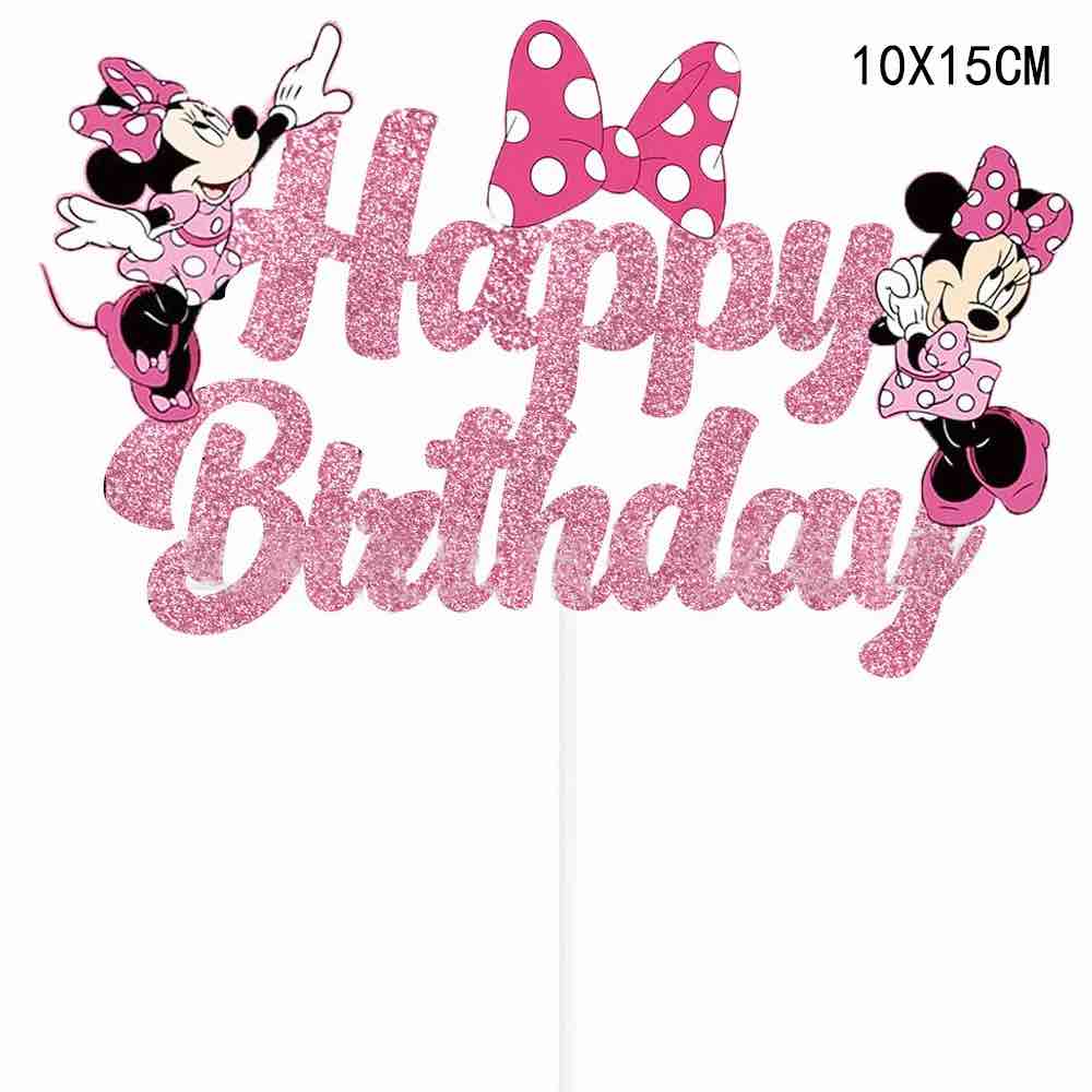 Disney Minnie Mickey Mouse Cake Toppers Cartoon Minnie Cake Decorations For Kids Birthday Party Baby Shower Cake Flag Supplies