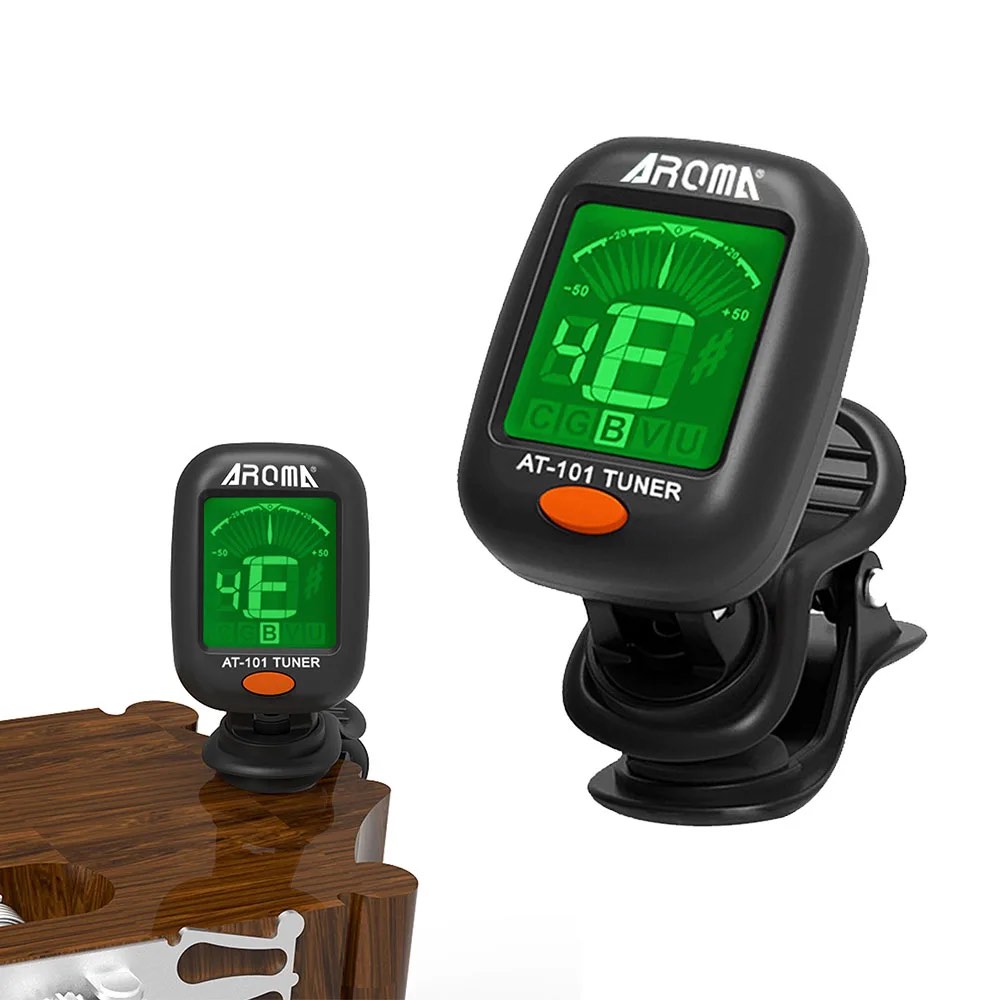 AROMA Digital Guitar Tuner Mini Clip-on 360 Rotating LCD High Sensitivity Tuning for Bass Ukulele Guitar Accessories AT-101