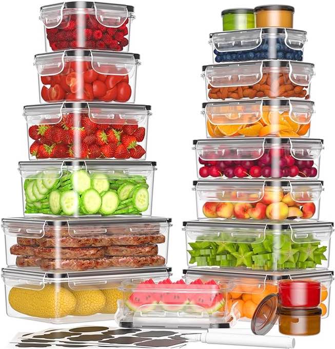 36 Pack Plastic Food Storage Containers with Lids(18 Meal Prep Containers & 18 Airtight Lids), BPA-Free Kitchen Storage Containers, Pantry Organizers and Storage for Cereal, Dry Food, Flour