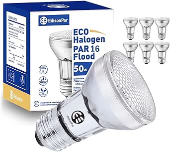 PAR16 Halogen Bulb 6 Pack 50W, 30° Flood Light Dimmable E26 Medium Base, 2900K Warm White 450lm CRI100 120V Indoor Outdoor (PAR16 Count of 6)