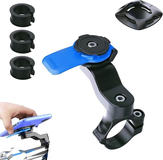 getfay 1 PC Motorcycle Mobile Phone Bracket for 4.7In-6.8In Smartphones, Waterproof Scooters Phone Holder, No Tool Installation, Universal Durable 360 Degree Bicycles Smartphone Mount (Blue & Black)
