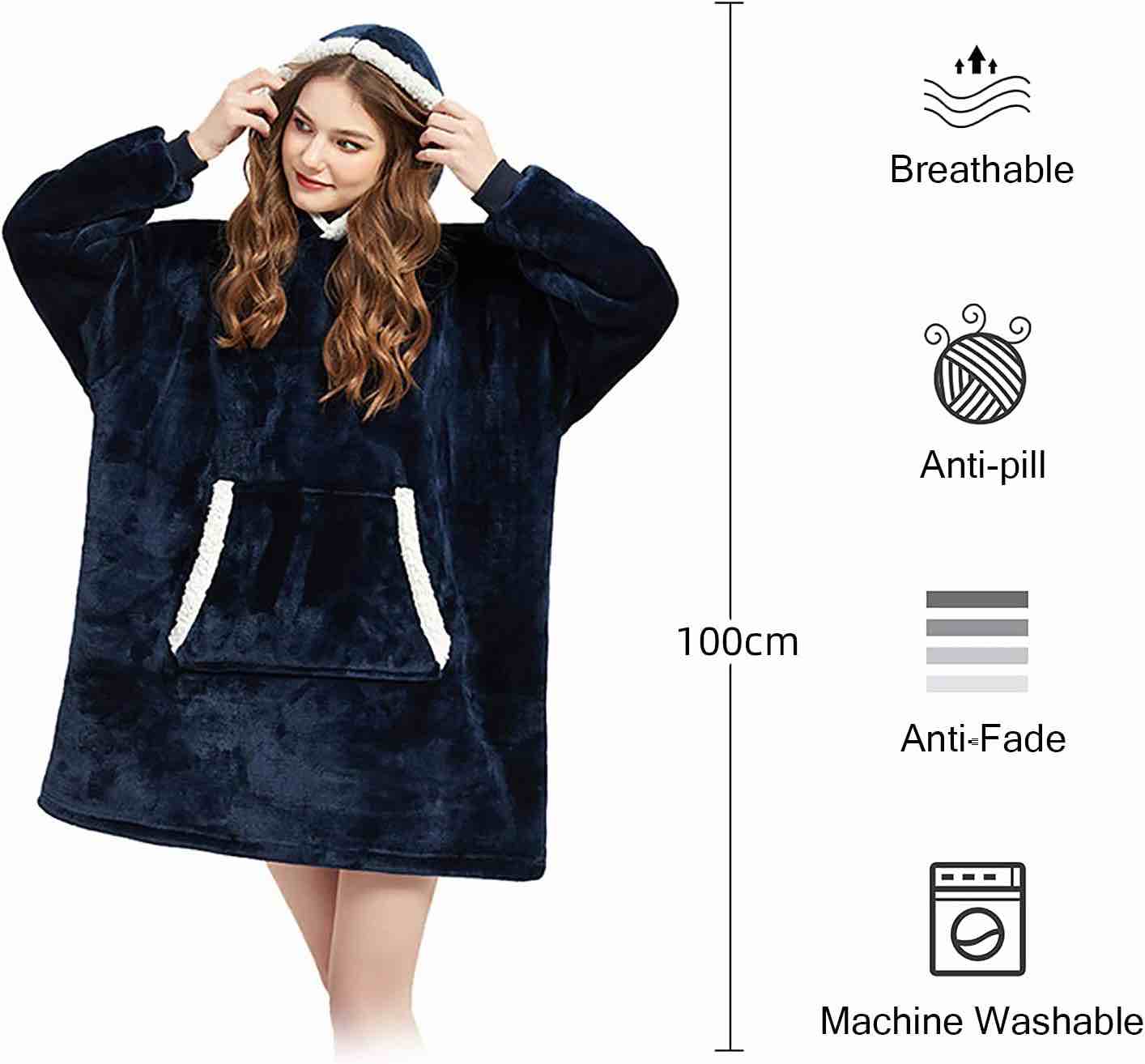 Wearable Blanket Sweatshirt for Women and Men, Warm Hoodie Flannel Blanke Comfy Plush Hooded Blanket One Size Fits All