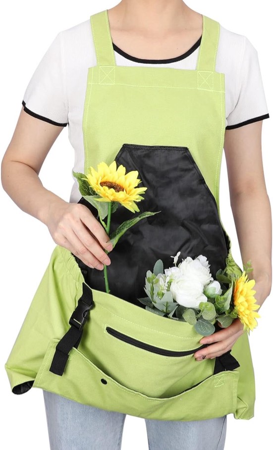 AIMEIS Gardening Apron with Quick-Empty Pocket and Water-Resistant Liner, Harvest Pouch for Weeding and Harvesting, Durable Heavy-Duty Cotton Canvas, Adjustable Straps, Multifunctional Gardening Apron