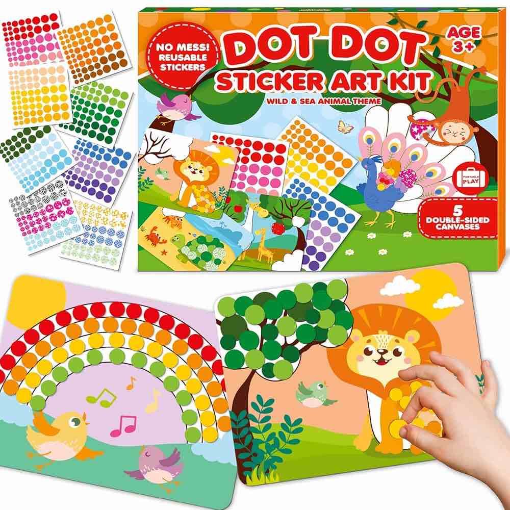 Peertoys Dot Sticker Art Kit - Reusable Stickers, Arts & Crafts for Kids 2-8, Gift for 4 Year Old Girls