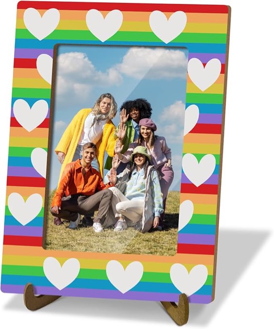 TDETO Rainbow and white Heart 8 x 5.5 Tabletop Wood Photo Frame with Stand, Idea Gift for Boys, Girls, Women, Men, Home Decor Vertical Photo Frame -01